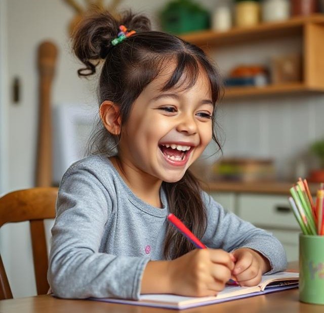Un enfant heureux de réviser ses cours